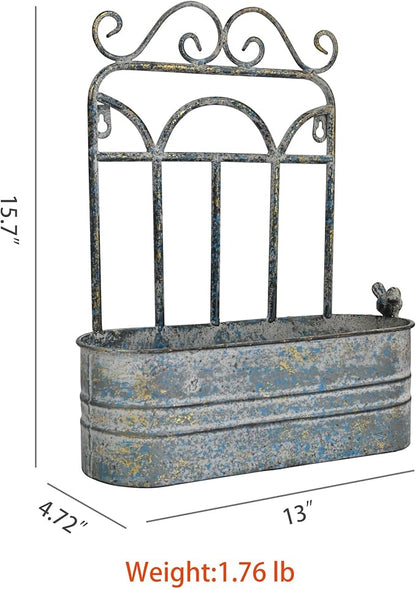 Rustic Metal Wall Planter Country Garden Wall Hanging Mount Vase Pocket Outdoor Vintage Hanging Pot Farmhouse Wall Decor for Plants Flowers (Blue)