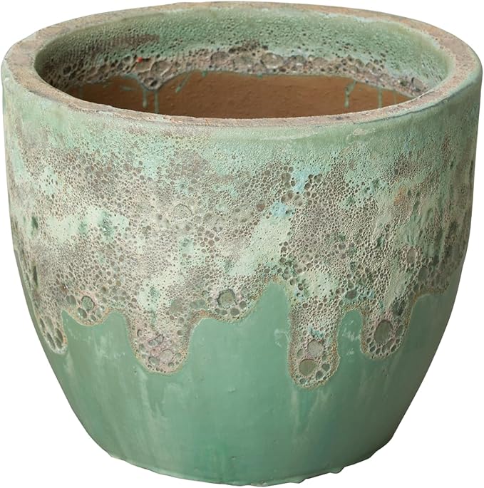 Emissary Home and Garden 18.5in. L x 15.5in. H Reef/Spa Blue Stoneware Round Planter with High-fire Treatment (Set of 1)