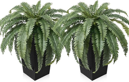 48" Boston Ferns Artificial Outdoor Plants - 39 Fronds UV Resistant Faux Greenery with Taper Planter- Realistic Fake Bushes Front Porch Decor for Garden, Patio, Indoors - Set of 2, VN153