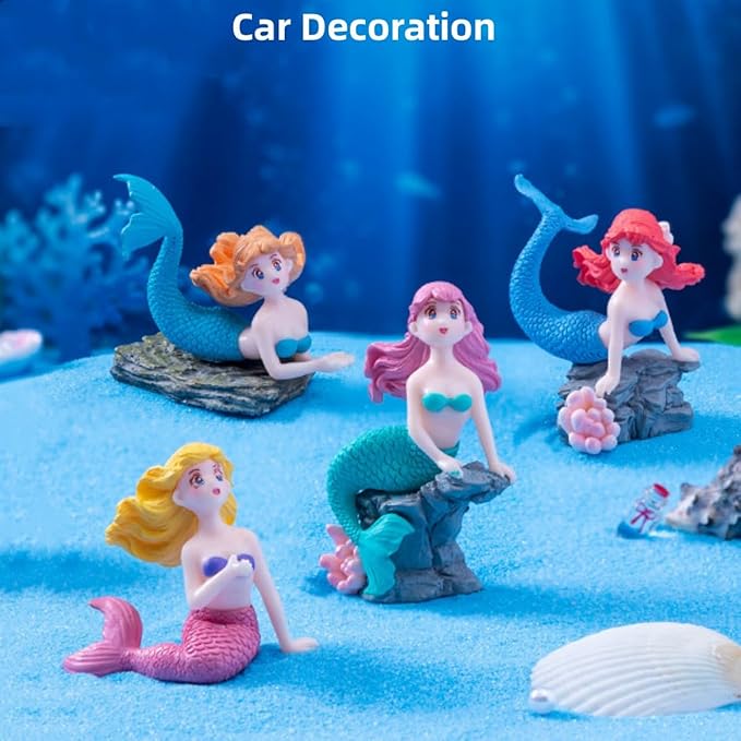 Mermaid Fairy Garden Accessories，Miniature Mermaid Figurines for Crafts, Terrarium, Miniature Moss Landscape Decorations, Birthday Cake Decoration， Car Decor， Party Supplies, Ideal Gifts, 4 Pcs