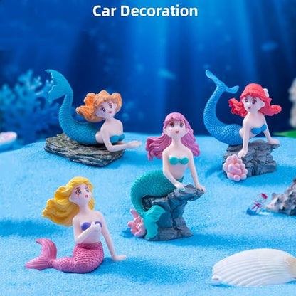 Mermaid Fairy Garden Accessories，Miniature Mermaid Figurines for Crafts, Terrarium, Miniature Moss Landscape Decorations, Birthday Cake Decoration， Car Decor， Party Supplies, Ideal Gifts, 4 Pcs