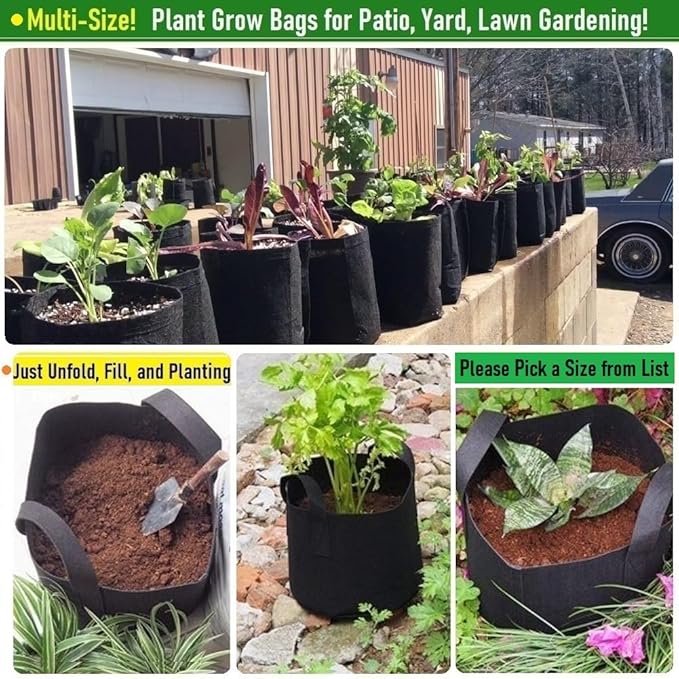 5-Pack 2 Gallon Thickened Plant Grow Bags (8x8 inch) Nursery Bags Fabric Plant Pots for Flower Pots,Herbs Veggies Planter Bag,Garden Pot,Barrel Planter,Garden Bag,Plant Container with Gardening Gloves