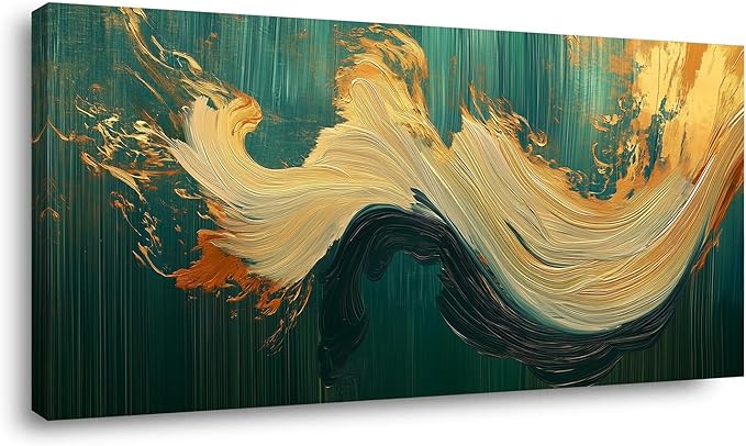 Abstract Marble Canvas Wall Art Paintings Green and Gold Canvas Wall Art Emerald Green Prints Posters Modern Abstract River Texture Pictures Wall Decor Artwork for Living Room, Bedroom, Office & Home Décor (20x40 Inches)