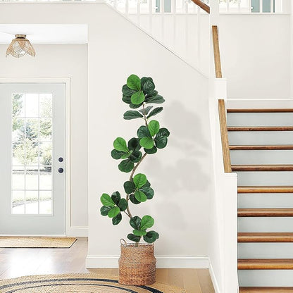 GarveeHome Fiddle Leaf Fig Artificial Tree with White Planter,6 ft Faux Plants Indoor with Moss, Fake Rubber Tall Fake Floor Plant in Pot - Artificial Trees for Home Office Living Room Decor