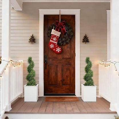 THE BLOOM TIMES 3ft Artificial Topiary Trees Set of 2, 36 inch Faux Cedar Cypress Spiral Topiary Trees Outdoor - Fake Plants for Garden Front Porch Indoor Outside Planter Christmas Decor 3 Foot