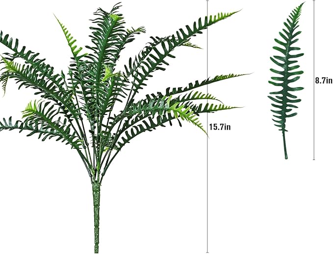 alyptus UV Resistant Fake Plants, 16 Bundles Artificial Plants Greenery, Realistic Fake Fern for Porch Decor & Outdoor Use