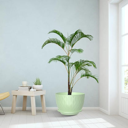 10 inch Large Plant Pots, Flower Pots with Multi-Mesh Drainage Holes and Saucer, Plastic Planters for Indoor and Outdoor Garden Plants (Green, 10")