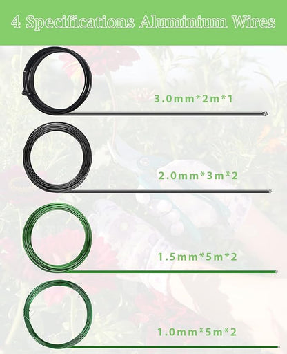 Bonsai Wire Kit 8Pcs, 7 Roll Aluminum Bonsai Training Wire Coils with Cutter Set -1/1.5/2.0/3.0mm Multiple Sizes Bonsai Accessories for Bonsai Trees Branch Control Plant Shaping