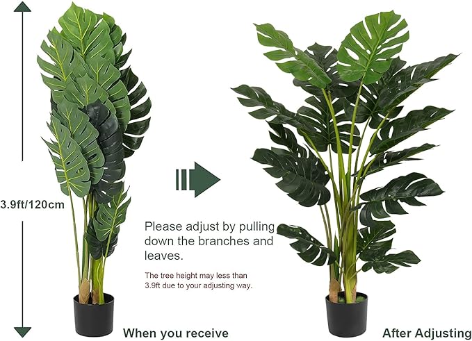 VIAGDO Artificial Monstera Deliciosa Plant 4ft Tall 15 Decorative Split Leaves Faux Swiss Cheese Fake Tropical Palm Tree for Home Office Room Store Garden Floor Decor,2pack