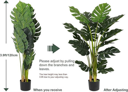 VIAGDO Artificial Monstera Deliciosa Plant 4ft Tall 15 Decorative Split Leaves Faux Swiss Cheese Fake Tropical Palm Tree for Home Office Room Store Garden Floor Decor,2pack