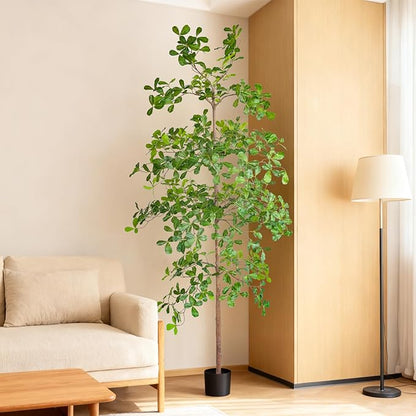 Artificial Black Olive Tree, 7FT Tall Big Leaf Faux Shady Lady Tree with Potted, Fake Olive Tree for Home Decor Indoor