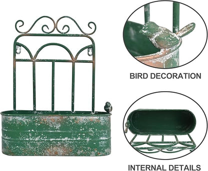 Rustic Metal Wall Planter Country Garden Wall Hanging Mount Vase Pocket Outdoor Vintage Hanging Pot Farmhouse Wall Decor for Plants Flowers (Green)