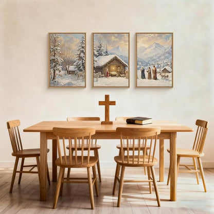 HOURIA Christian Christmas Nativity Framed Canvas Wall Art Set,Religious Mary Joseph & Jesus Christ Biblical Decor,Holy Family Star of Bethlehem Winter Artwork for Living Room,Church,Holiday-16"x24"x3