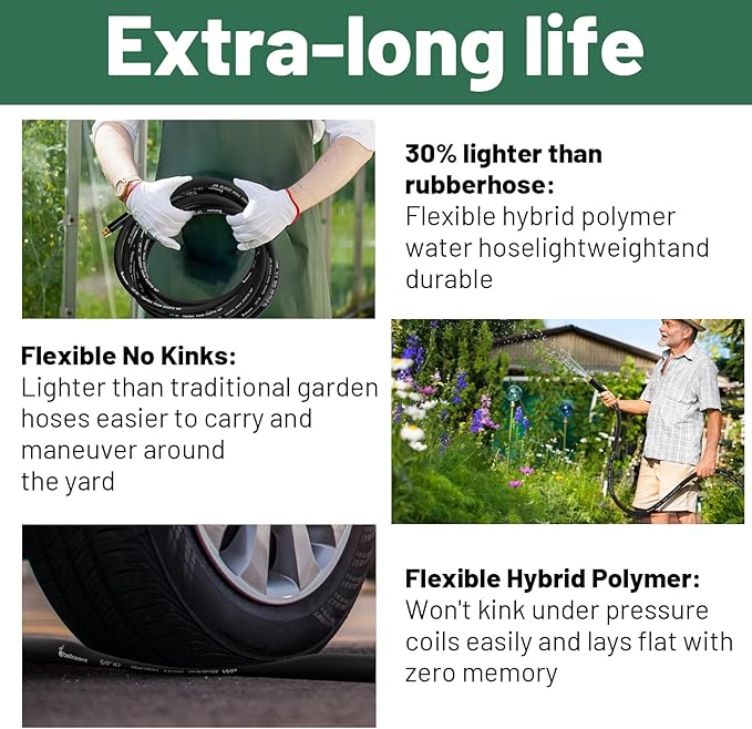 Short Garden Hose 5 ft x 5/8 in Male to Female Heavy Duty Small Water Hose Extend Connector, Lightweight Rubber Hybrid Leader Hose, Leak-Free Connections, BT5B, Black