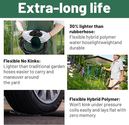 Short Garden Hose 5 ft x 5/8 in Male to Female Heavy Duty Small Water Hose Extend Connector, Lightweight Rubber Hybrid Leader Hose, Leak-Free Connections, BT5B, Black