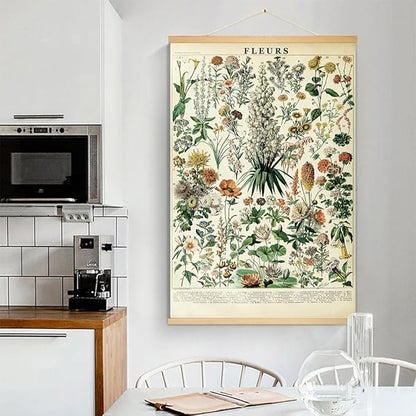 Vintage Flowers Poster Hanger Frame, Plant Floral Reference Chart Wall Decor Cottagecore Room Decor Aesthetic, Retro Style Wall Decor Art Painting Prints. (plant C, 18L x 12W)