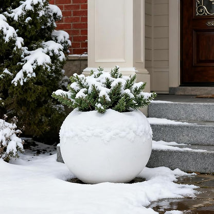15.8”Dx12.2”H Lightweight Durable Modern Plastic Sphere Planter with Drainage Hole & Rubber Plug Weather Resistant,Planters for Indoor Plants & Outdoor,Large Plant Pot,(White, 10.4" Pot Opening)