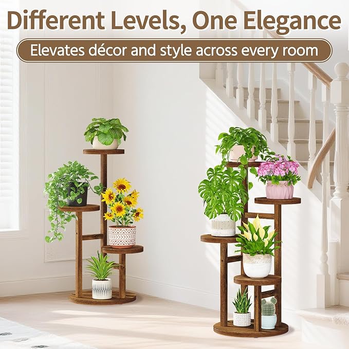 LASZOLA Black 3 Tiered Wooden Plant Stand Indoor with Heavy Duty Planter, Large Multiple Level Vertical Flower Rack for Narrow Corner, Sturdy Rustic Shelving Organizer Holder for Modern House Bathroom