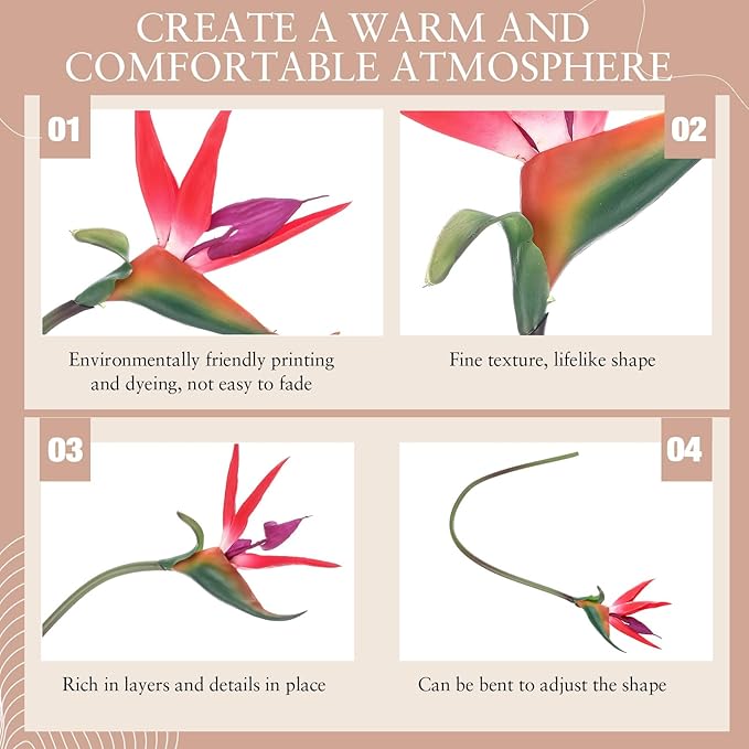 Hanaive 20 Pcs Bird of Paradise Artificial Plant 24 Inches Hawaiian Tropical Flowers Fake Rubber Strelitzia Faux Flowers Bouquet for Home Garden Office Wedding Indoor Outside Party Decor DIY (Pink)