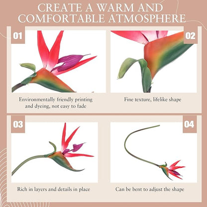 Hanaive 20 Pcs Bird of Paradise Artificial Plant 24 Inches Hawaiian Tropical Flowers Fake Rubber Strelitzia Faux Flowers Bouquet for Home Garden Office Wedding Indoor Outside Party Decor DIY (Pink)
