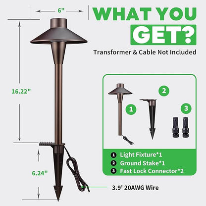 Outdoor Path Lights, LED Landscape Pathway Lights 3000K/4000K/5000K Selectable, 12V Low Voltage Wired, Waterproof 5W 150LM ORB Aluminum for Backyard Patio 6 Pack