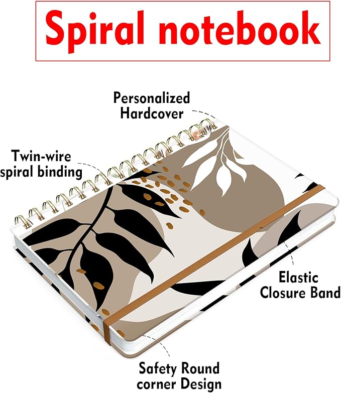 Spiral Journal Notebook for Women, Hardcover A5 College Ruled Notebook, 120 Pages, Thick Paper, Cute Lined Journal for School, Office & Work, 6 x 8.4 in(Tropical Leaves)