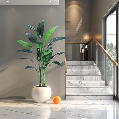 6ft Artificial Bird of Paradise Plant, Tall Faux Plants with 17 Trunks Faux Leaves, Artificial Plants Indoor Outdoor with Black Nursery Pot for Home Decor Office Living Room 2 Pack