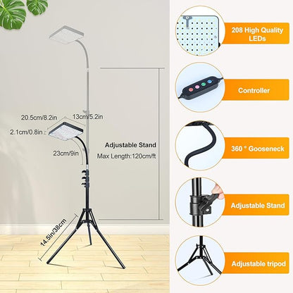 Grow Lights with Stand and Timer, FECiDA Tripod Standing Grow Lights for Indoor Plants, 208PCS LEDs Bright Enough Plant Growing Lamps for Bonsai Tree, Seed Starting, 24"-64" Height Adjustable