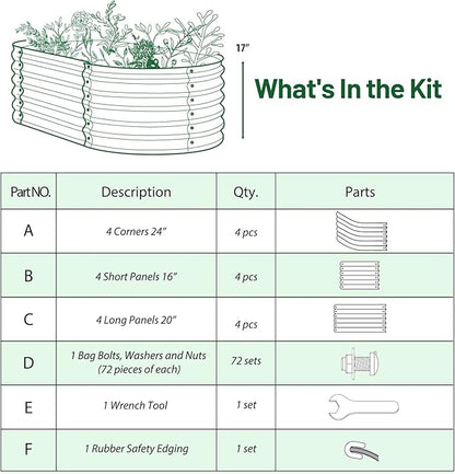 Olle 17" Tall Raised Garden Bed Kit Fruits Vegetables Flowers Planter Box 12-in-1 Galvanized Planter Boxes for Outdoors Size 5X5 Feets 8X2 Feets, Midnight Grey 17" Tall