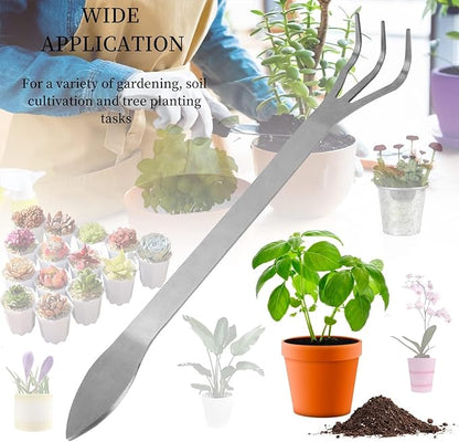 Bonsai Rake, 3 Prong Bonsai Tree Tools Stainless Steel Loosen Soil Root Rake with Ergonomic Handle Lightweight Gardening Plants Soil Farming Garden Lawn Tree Tools