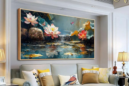 Anolyfi Lotus Canvas Large Framed Wall Art for Living Room, Lotus Wall Decor Zen Yoga Painting Artwork for Spa Bedroom Hallway Dining Room Office Home Decor, 40"x20"