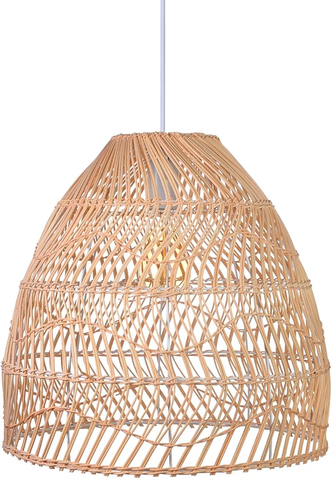 Arturesthome Rattan Pendant Light Fixture, Wicker Chandelier Boho Basket Ceiling Lighting, Large Natural Woven Hanging Lamp for Kitchen Island Sink