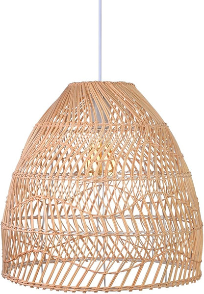 Arturesthome Rattan Pendant Light Fixture, Wicker Chandelier Boho Basket Ceiling Lighting, Large Natural Woven Hanging Lamp for Kitchen Island Sink