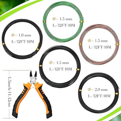 Mudder 5 Roll Aluminum Bonsai Training Wire Tree 160 Feet Total with Bonsai Wire Cutter Anodized Training for Holding Branches Small Trunks (Classic)