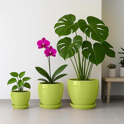 Deep Dream 6 Inch Plant Pots- Ceramic Planter Pot with Drainage Hole and Saucer, Round Flower Pot for Indoor Outdoor Succulent, Snake Plants and Cactus, Mint Green