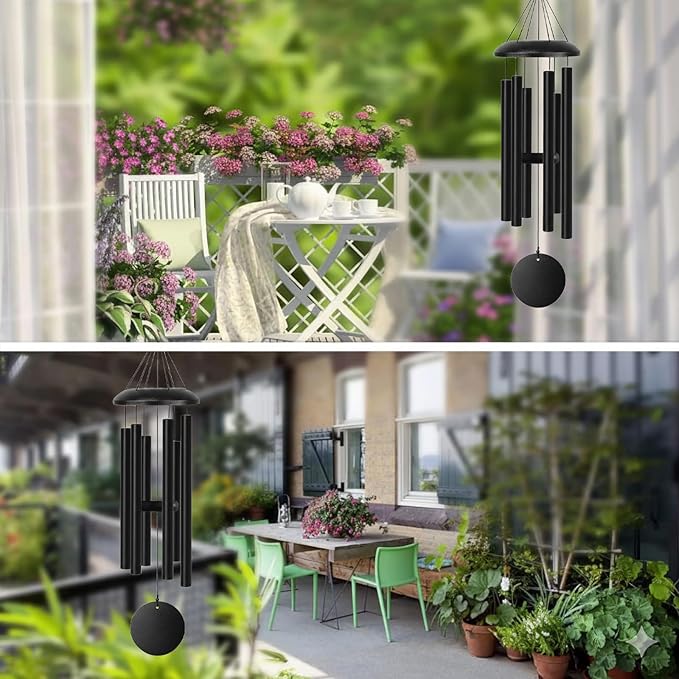 Wind Chimes for Outside Deep Tone, 38" Large WindChimes with 6 Tubes, 100% Rustproof Aluminum, Memorial Gift or Garden Patio Porch and Outdoor Décor(Black)
