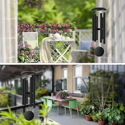 Wind Chimes for Outside Deep Tone, 38" Large WindChimes with 6 Tubes, 100% Rustproof Aluminum, Memorial Gift or Garden Patio Porch and Outdoor Décor(Black)