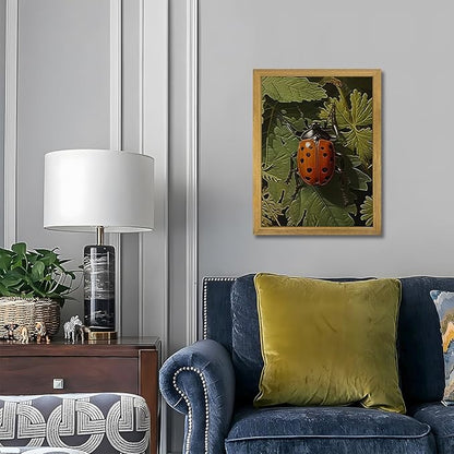 SAMHOU Framed Vintage Beetle Wall Art, 3D Textured Hand Drawn Sandstone Drawn Bug Artwork, Nature Botanical Wall Decor Painting, Rustic Woodland Cottagecore Oil Paintings 12''x16''