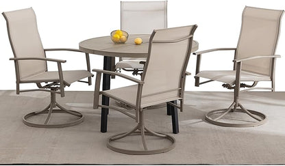 5 Piece Outdoor Dining Set, 42" Honey Oak Round Outdoor Dining Table with 4 Ivory Beige Swivel Patio Table and Chair Set of 4 for Lawn, Garden, or Porch