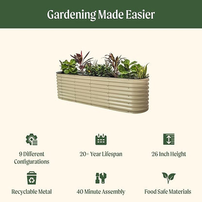 Vego garden 26" Extra Tall Raised Garden Bed Kits, 9 in 1 Modular Raised Planter Box for Vegetables Flowers Fruits Oval Metal Raised Garden-Modern Gray