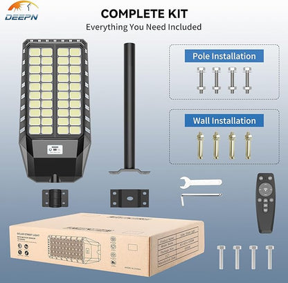 Deepn 9000W Solar Street Light, Bright LED Security Solar Flood Light with Motion Sensor & Dusk to Dawn, IP67 Waterproof Commercial Lights Outdoor for Outside, Parking Lot, Street, Yard, 2 Pack