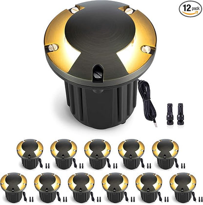 Gardenreet Landscape Well Lights Brass - Ip65 Hardwired Electric Low Voltage In Ground Lighting, LED 12V Waterproof Directional Fixture, Antique Bronze for Patio Deck Yard Without MR16 Bulb