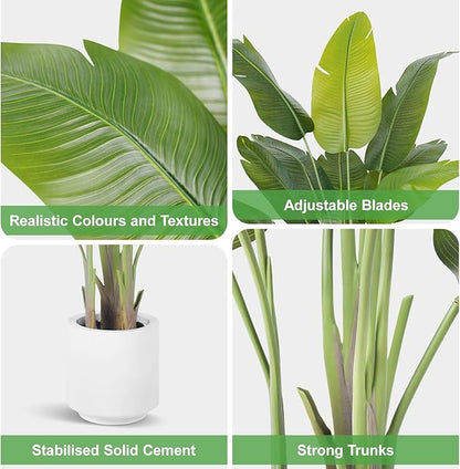 Artificial Bird of Paradise Plant 7.5Ft Tall Fake Tropical Palm Tree Large Fake Plants with 18 Silk Banana Leaves Faux Plant Indoor Decor Trees White Pot for Home Bedroom Living Room Office 2pcs