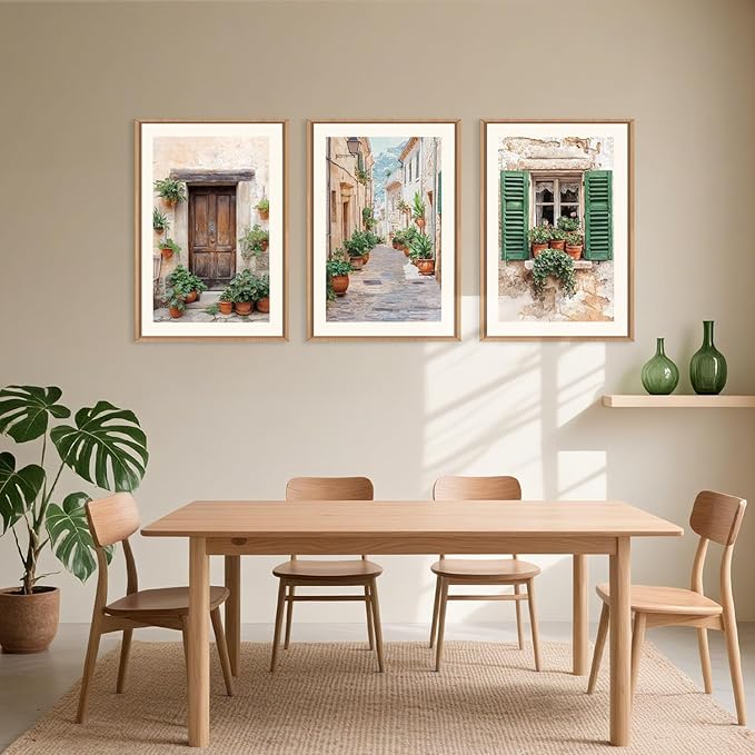 BICERE Large Vintage Italy City Framed Canvas Wall Art,Nature Italian Landscape Wall Decor,Modern Europe Street Art Prints,Minimalist Countryside Artwork for Living Room,Dining Room,Farmhouse -24"x36"x3