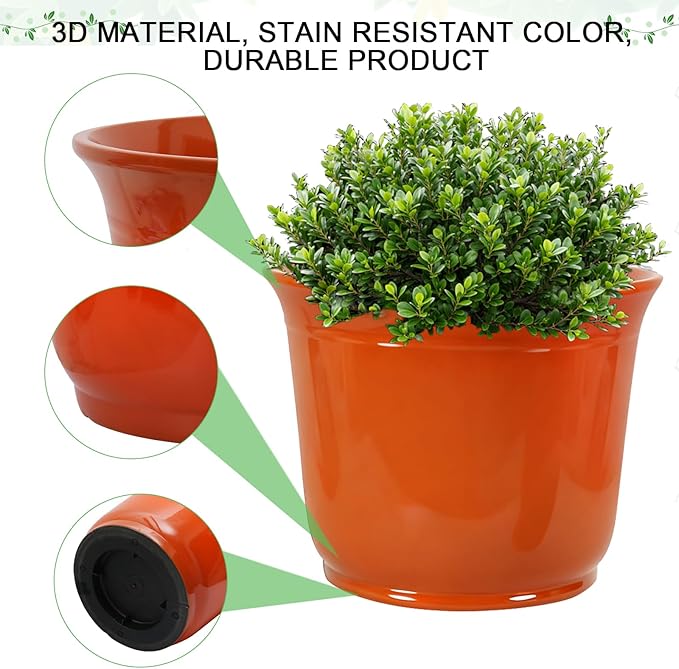 Large Plastic Pots for Plants, 2 Pack 18 Inch Planters for Outdoor Plants, Durable and Lightweight Flower Pots, Big Outdoor Planters Weather Resistant & UV Resistant, Orange