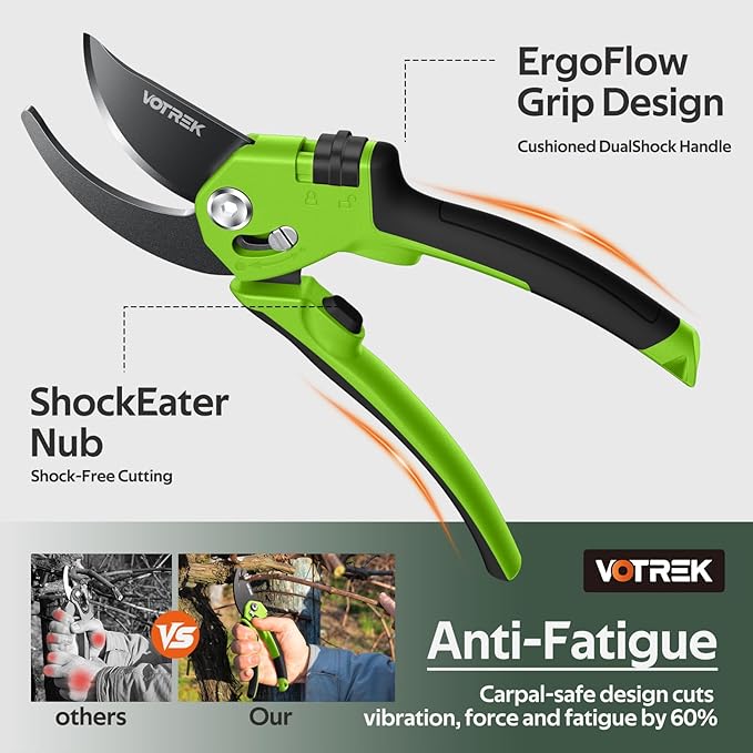 Pruning Shears for Gardening, [Patented Stepless Handle Opening] - Garden Clippers with Ultra-Sharp SK5 Steel for Weak Hand, Universal Fit for All Hand Sizes, Effortlessly Cuts 1-Inch Branches