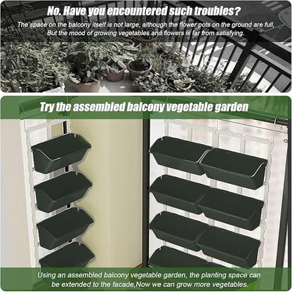 Vertical Wall Hanging Planter 8 Pockets, 4-Tier Indoor and Outdoor Plant Stand with Detachable Hooks, Hanging Plastic Pot Balcony Planter for Flowers Vegetables Herbs(4 Plugs)