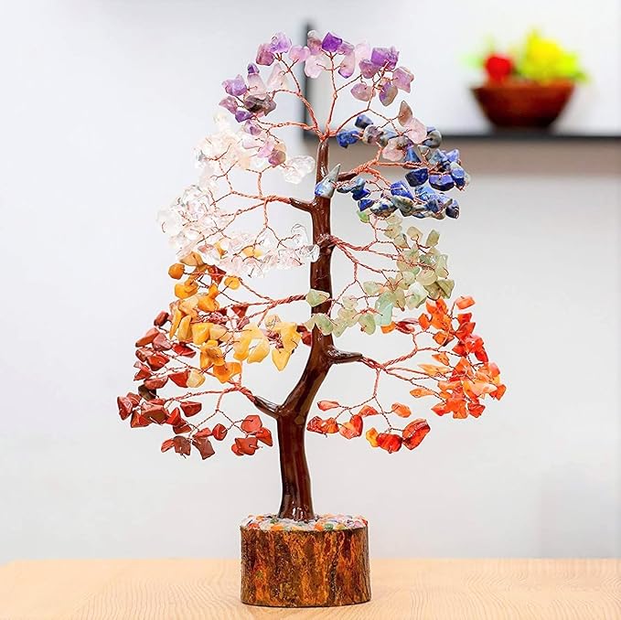 Crocon Chakra Tree of Life Gemstone for Positive Energy Seven Chakra Crystal Tree Healing Stones Feng Shui Money Bonsai Attract Good Luck Home Decoration Ornament Spiritual Gift
