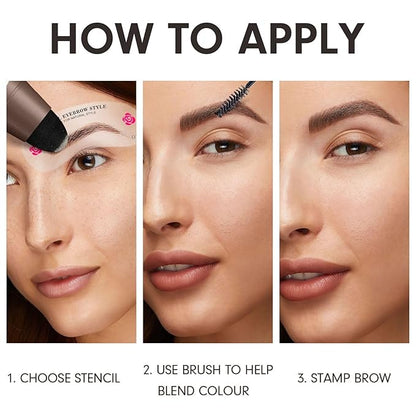 Eyebrow Stamp Stencil Kit - One-Step Eye Brow Stencil Kit with 24 Reusable Thin & Thick Eyebrow Stencils, Long-Lasting Waterproof & Smudge-Proof Brow Stamp Kit for Perfect Eye Makeup (Black Brown)