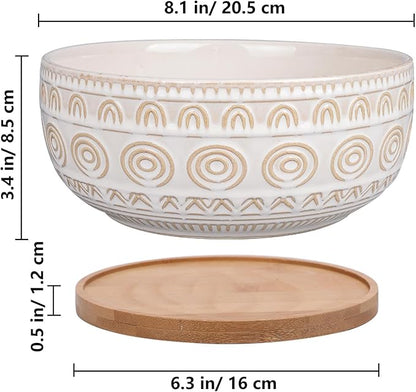 8 Inch Ceramic Succulent Planter Pot with Drainage Hole and Saucer Round Shallow Planter for Indoor Plants, White